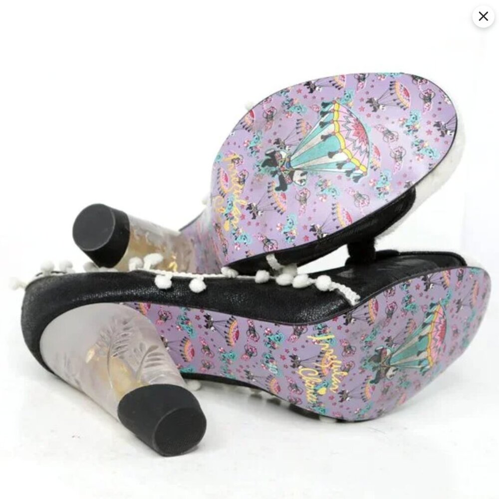 Irregular Choice Cougar Cubs Metallic Leather Pumps Lucite Heel Black White Shoe - Picture 10 of 16